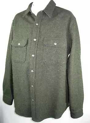 Woolrich Olive Alaskan Pocket Patch Wool Men's L Shirt Jacket 6140 Snap Front • $99.95