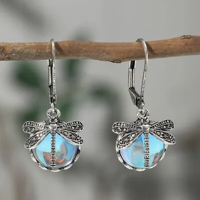 ❤️Earrings Silver Cabouchon ❤️ Dragonfly Moonstone Drops 35 Mm Gift ❤️ • £9.55