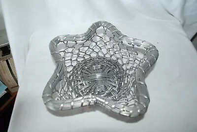 Vintage STAR Shape Woven Wire Metal Bowl Bamboo Basket Patriotic Decor Silver • $25