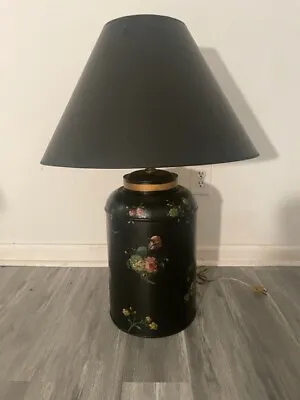 Vintage Hand Painted Milk Can Table Lamp With Floral Accents And Black Shade • $139