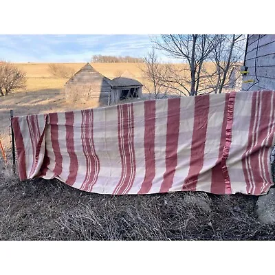 Vintage 1940s XL Long Double Wool Camp Blanket Brown Striped 185  X 80  • $115