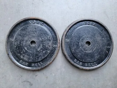 Vintage York Barbell Plates Steel 2 X 25lb 50lbs Total Standard 1  FREE SHIPPING • $107.99
