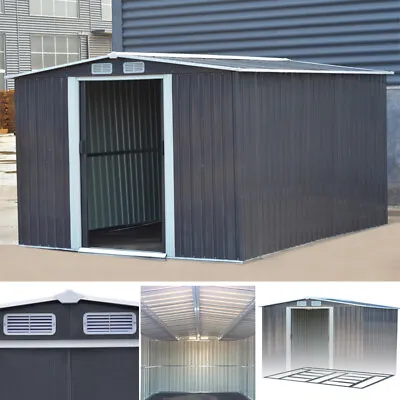 XXL 10 X 8FT SHED Outdoor Storage Metal Garden Shed Grey House +Steel Foundation • £389.95