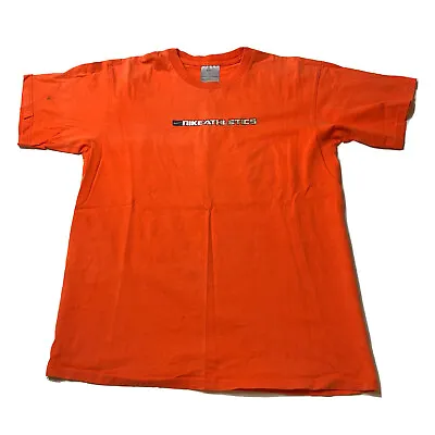 Vintage Nike Swoosh Spell Out T Shirt Orange Made In USA Size M Gray Tag • $0.99