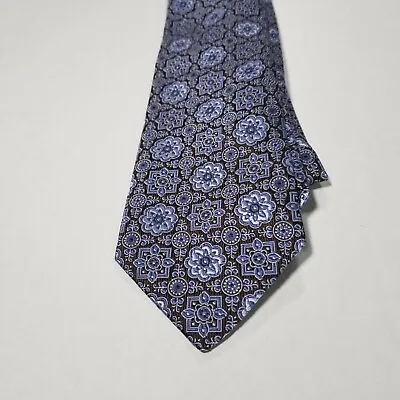 Versace Tie Medusa Logo Baroque Flower Print Blue Brown Necktie Width 3  • $34.99