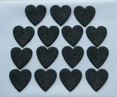 15 X EDIBLE BLACK GLITTER HEARTS. CAKE DECORATIONS. MEDIUM 3cm. • £3.20