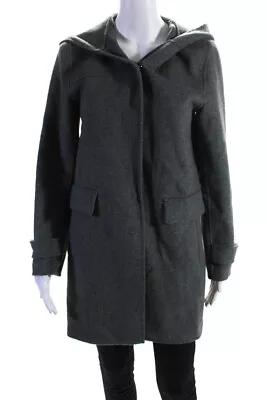 Zara Womens Wool Blend Snap Front Hooded Long Pea Coat Jacket Gray Size S • $42.69