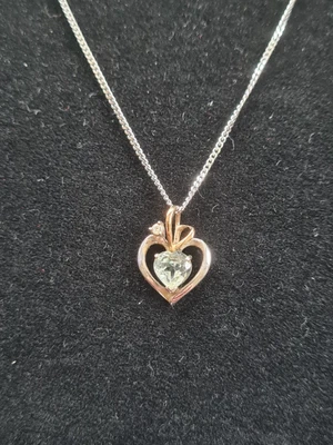 £26.99 • Buy Silver Trace Chain Necklace With 9ct Gold And Silver Love Heart Diamante Pendant