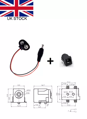9V Battery Plug Clip Connector 5.5mm X 2.1mm With SMD Female Socket • £3.45