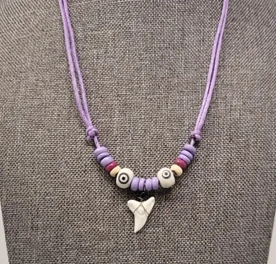 Fossil Shark Tooth Pendant Surfer Necklace For Men | Wood Beads • $15.95