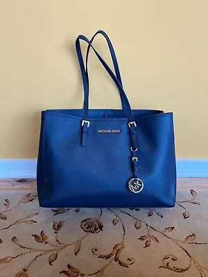 Michael Kors New Tote Saylor Bag Purse Large Leather Navy Blue Handbag • $75
