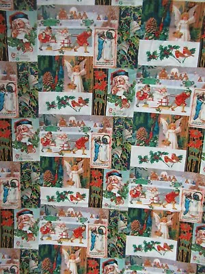 $18.19 • Buy Christmas Fabric  Vintage Christmas Card Patch Cotton Fabric 1 1/2   X 44 W RARE