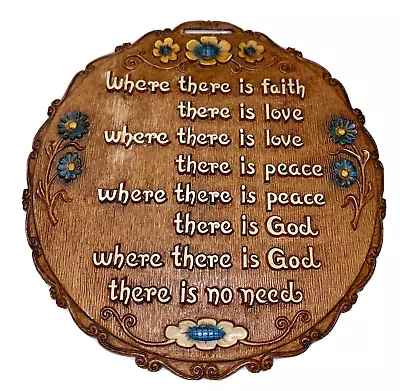 Vintage Multi Prod Religious Poem Wall Hanging Faux Wood Plaque 10  USA Round • $10