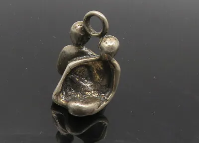 925 Sterling Silver - Vintage Modernist Sculpted Sitting Couple Pendant - PT7674 • $54.95