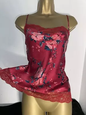 Marks And Spencer Luxury Silk Camisole Red Floral Size 16 • £7.03