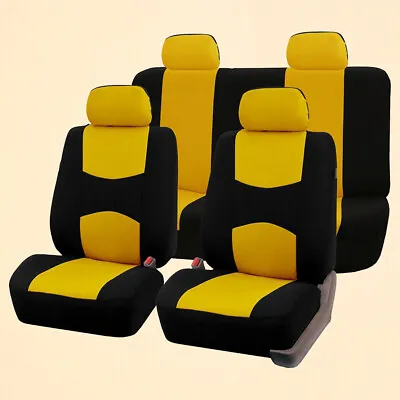 Auto Polyester Fabric Yellow Full Set Car Seat Cover Front Rear Seat Mat • $45.04