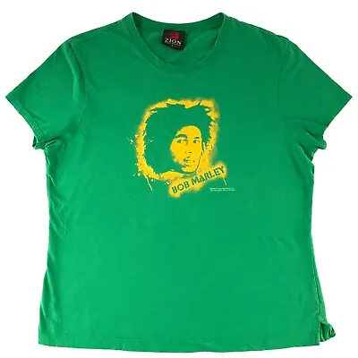 VTG Y2K Bob Marley Fitted Women's T-Shirt (L) Zion Rootswear 100% Cotton Green • $18