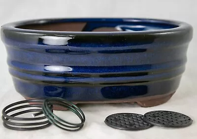 Oval Glazed Cactus & Succulent Bonsai Pot With Mesh Wire 6 X 4.5 X 2.5  - Blue • $17.99