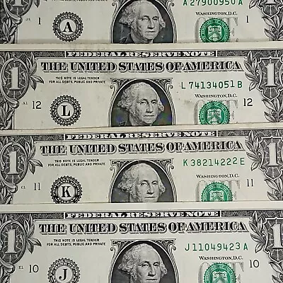 Gas Pump Error Notes Raised 0s 1s 2s 3s One Dollar Bill 2017A 2017 Lot Of 4 • $12