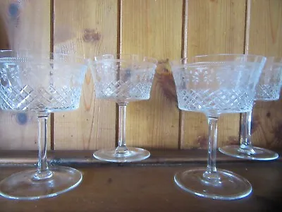 FOUR Pall Mall  Etched  Champagne /Cocktail Glasses .(1 Small Chip On One ) • £29.95