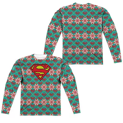 SUPERMAN SHIELD FAUX UGLY CHRISTMAS SWEATER Men's Long Sleeve Tee Shirt SM-3XL • $39.95