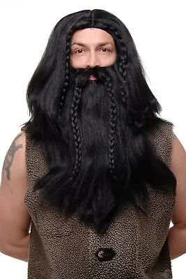 Wig & Beard Male Wig Germane Viking Dwarf Viking Barbarian Black Long • $12.98