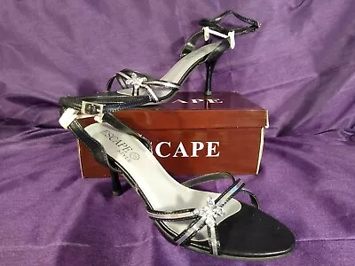  High Heel Sandals - Black Silver - Diamante Butterfly - Party Wedding Evening • £7.40
