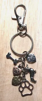 New Dog Lover Dachshund Paw Bone Tri-Color Heart Keychain Removable Bag Charm • $7.99