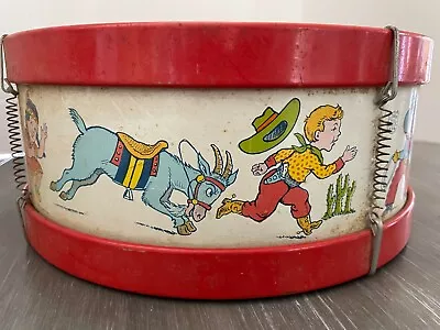 J. Chein Tin Litho 11  Toy Drum CHILDREN COWBOYS AND INDIANS Beautiful Colors • $175