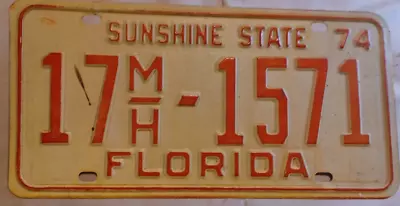 1974 Florida Sunshine State License Plate Tag 17MH-1571 Mobil Home • $9.90