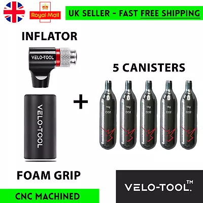 CO2 Bike Pump Velo-Tool™ Tyre INFLATOR Cycling + 5 Cartridges CANISTERS AV SV • £22.99