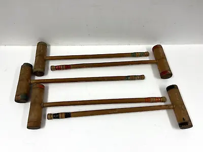 Vintage CROQUET SET Wood Mallet Toy Lawn Yard Game Wall Art Decor Old Sports Lot • $19.99