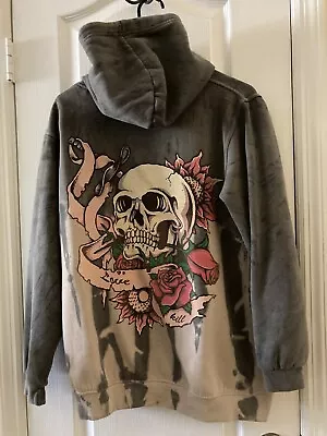 Boohoo Man Signature Over The Head Hoodie Fleece Size Small Gray Tie Dye/ Skull • $18