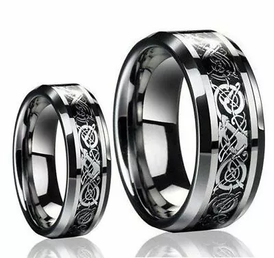 Men Ladies Tungsten Carbide Royal Celtic Knot Dragon Inlay Wedding Band Ring Set • $42.60