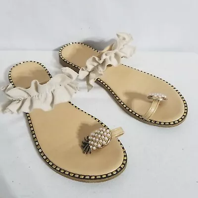 Pineapple Pearl & Ruffle Boho Beach Women's Flat Sandals US Size 10 Euro 42 • $17.77