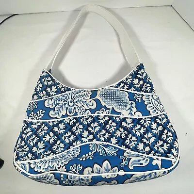 VERA BRADLEY Purse Handbag Retired BLUE LAGOON Print Patent Leather Strap Trim • $14.99