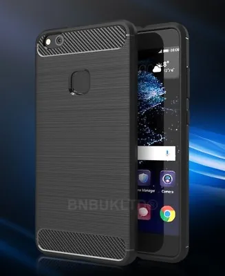 For Huawei P10 Lite Carbon Fibre Gel Case Cover & Glass Screen Protector • £4.75