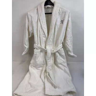 White Monogrammed N Herringbone Weave Turkish Cotton Bath Robe Size S/M • $64