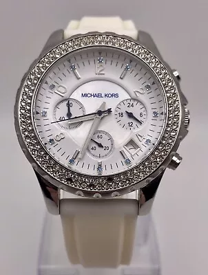 Michael Kors MK-5389 Diamond Framed Face With White Band Women’s Watch • $40