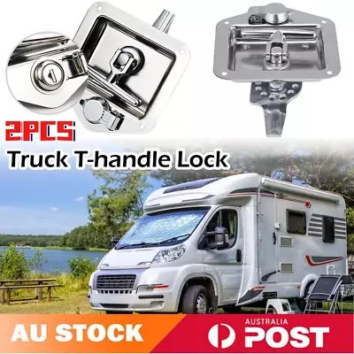 2x T Handle Locks Stainless Steel With Keys Trailer Camper Truck Tool Box Silver • $40.88