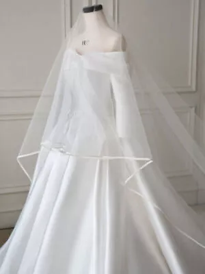 New White/Ivory 2 Layer 3M Length Bridal Wedding Veil Satin Edge With Comb • $15.99