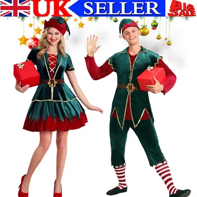 Adult Elf Costume Christmas Fancy Dress Santas Helper Xmas Mens Ladies Outfits • £31.69