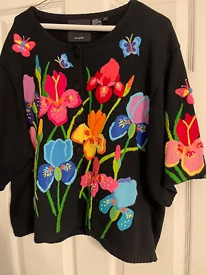 Michael Simon Cardigan Beautiful Floral Wearable Art Size 2x Plus • $66.99