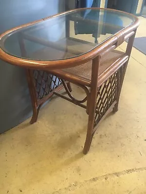 Vintage Cane Table VGC With Glass Top Williamstown • $100