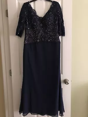 Montage By Mon Cheri Elegant Beaded And Chiffon Navy Blue Gown Size 12￼ • $65