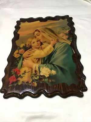 Vintage Wood Picture Madonna With Child  Wall Hanging Lacquered Finish  22 X16  • $23