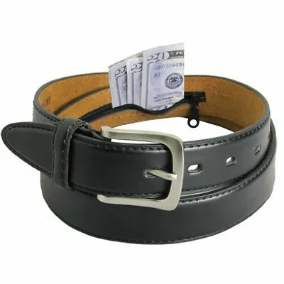 Genuine Leather Men Casual Money Zipper Safe Black Belt M.L.XL.XXL. 1.1/4  Wide • $9.26