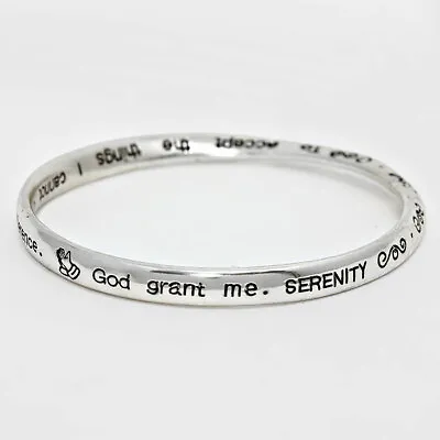 Serenity Prayer Bracelet Faith God Prayer Cross Religious Mobius Bangle SILVER • $12.99