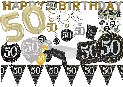 50th GOLD Celebration Birthday Party  Balloons Tableware Decorations Supplies  • £1.99