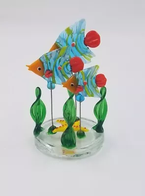 VTG Art Glass Tropical Fish Sculpture Murano Style Paperweight Figurine Seaweed • $18.95